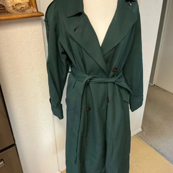J. Gallery Deep Green 90s Belted Trench/Rain Coat - Picture 1 of 6